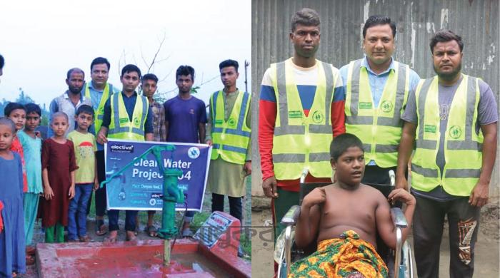 সাঘাটায় আবাম ফাউন্ডেশনের হুইল চেয়ার-টিউওয়েল উপহার