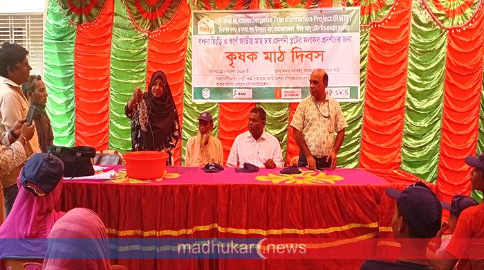 সাঘাটায় চিংড়ি চাষের ফলাফল প্রদর্শনের জন্য কৃষক মাঠ দিবস