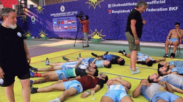 মেসিদের জার্সি পরে আর্জেন্টিনা কাবাডি দলের অনুশীলন