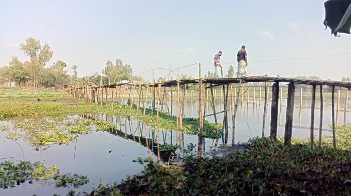 কাউনিয়ায় ৫ গ্রামের ভরসা বাঁশের সাঁকো