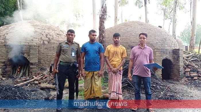 সাঘাটায় অবৈধ কয়লা কারখানায় অভিযান, আটক ২